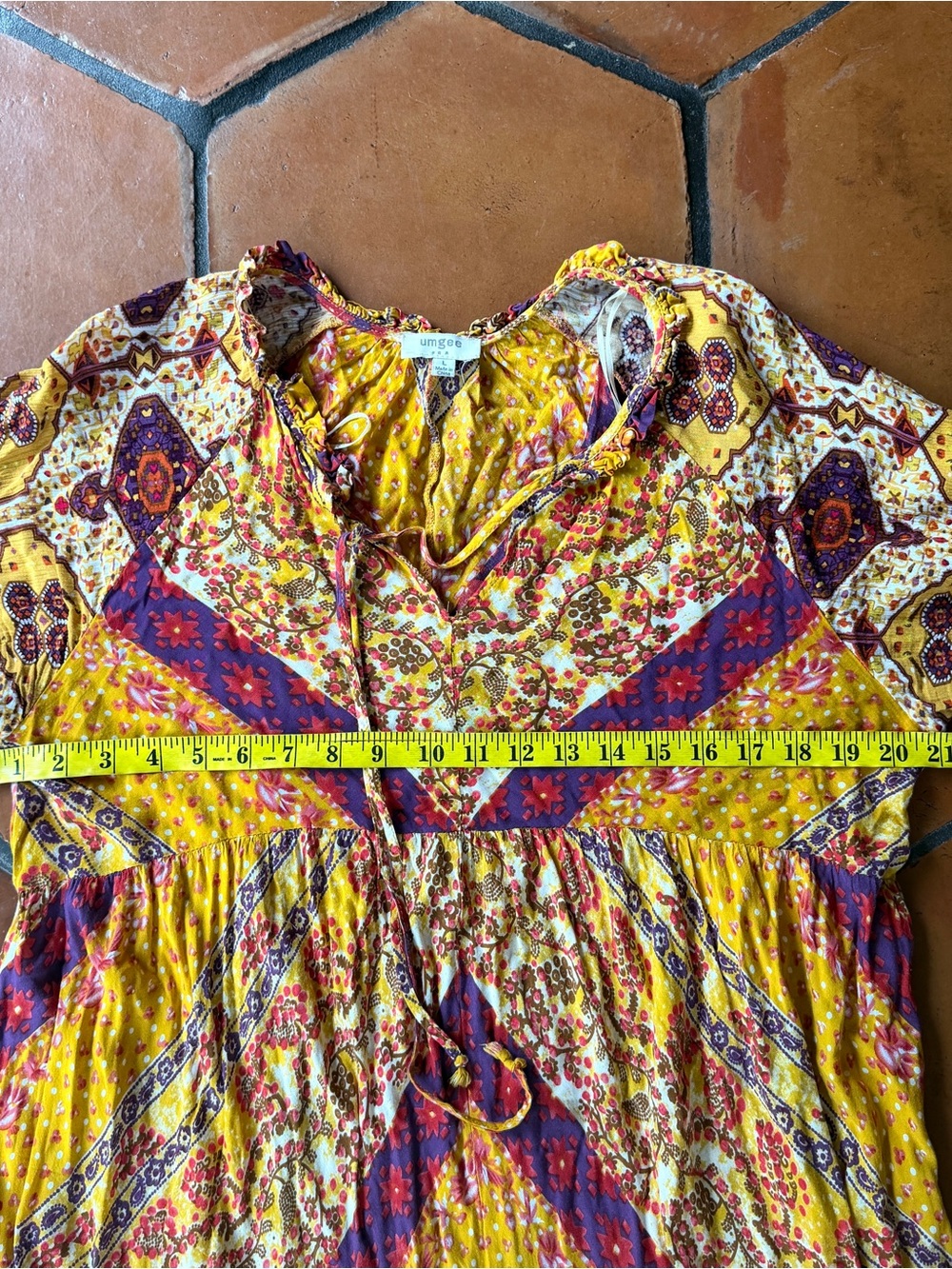 Umgee Floral Tiered Boho Maxi Dress Flowy Festival Hippie Beach Resort Size L - Picture 9 of 9